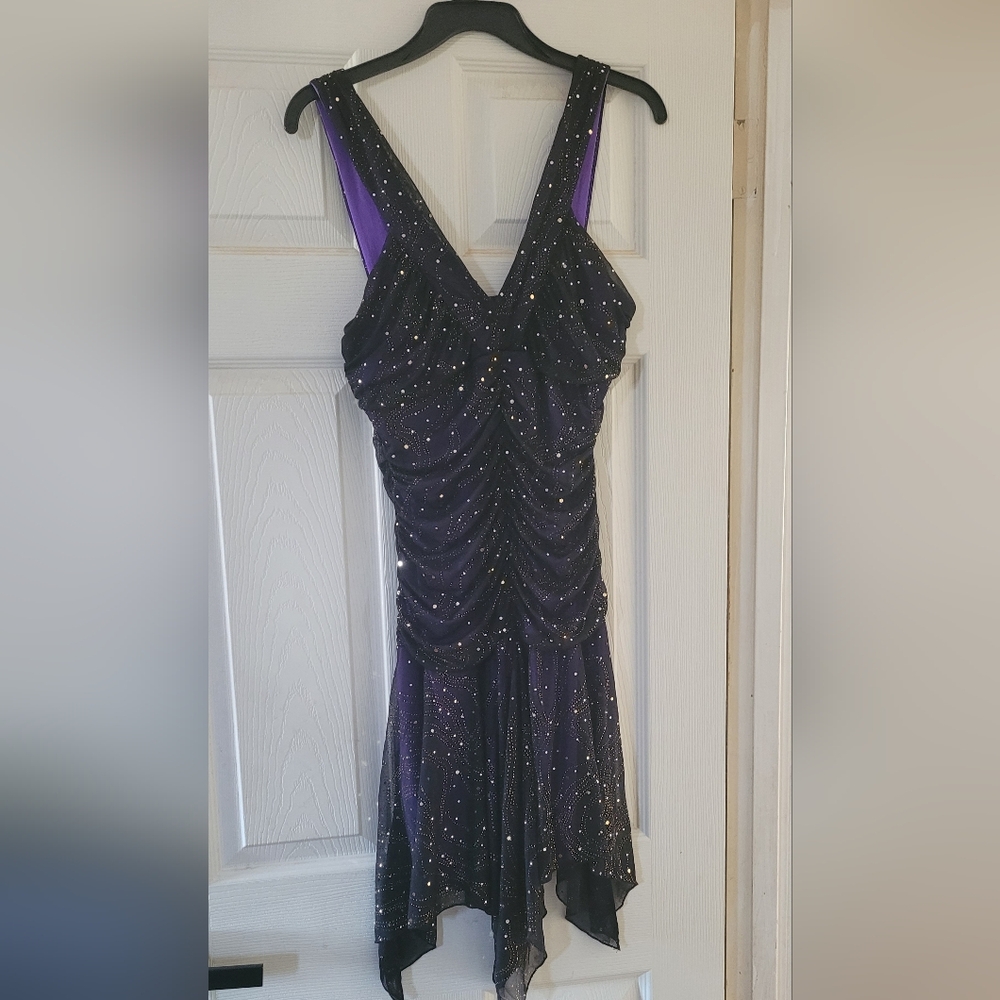 Deb Purple Ruched A-line Sundress V-neck Cocktail